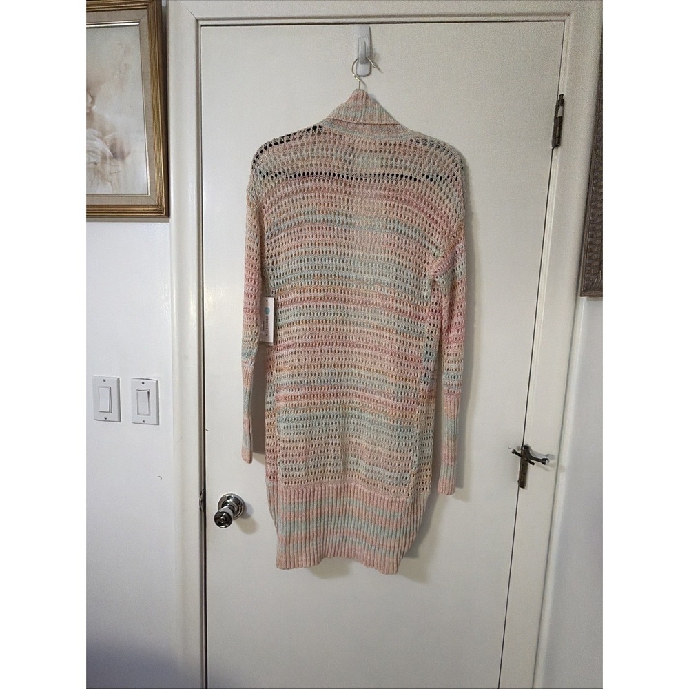 RD Style Rainbow Knit Open Front Cardigan Sweater Size L Chunky Knit Hippie‎ - Picture 2 of 6
